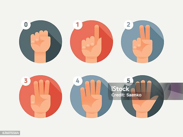 Hand Count Flat Finger And Number Stock Illustration - Download Image Now - Counting, Financial Figures, Number 3