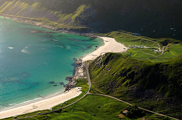 istock Fjord landscape with beach in Lofoten, Norway 636016274