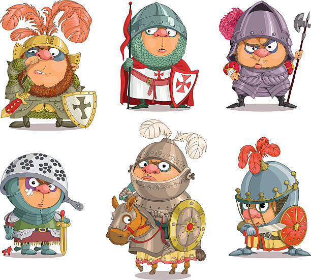illustrations, cliparts, dessins animés et icônes de drôles de chevaliers - soldat à cheval