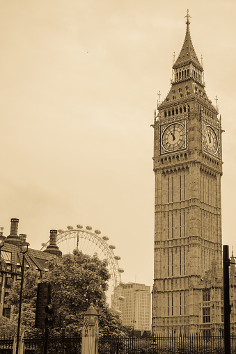 Big Ben London picture. Old time style image of Big Ben in London England.
