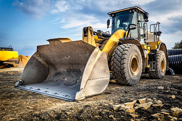 earth mover in a new highway construction s3, poland - bulldozer imagens e fotografias de stock