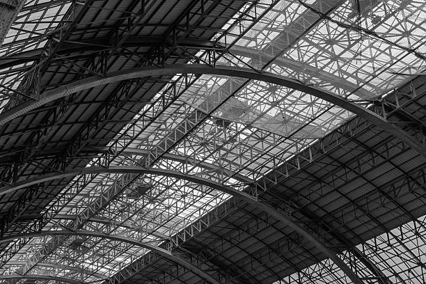 istock Metal construction abstract background. Structure of steel roof 636027058