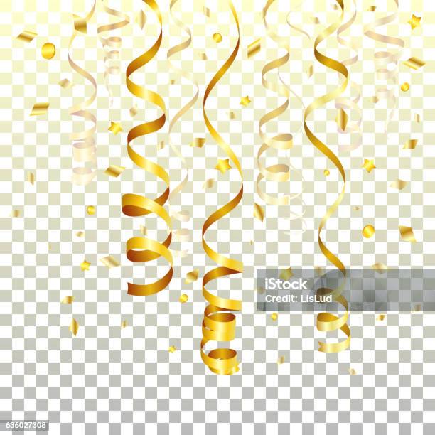 Holiday Background With Gold Streamer Stock Illustration - Download Image Now - Gold - Metal, Gold Colored, Streamer