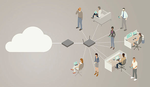 Wireless Router Diagram In this illustrated diagram, the internet (shown as a cloud) connects with a switch or node, which is connected to a wireless router with a solid line. Then, dotted lines connect from the router to a variety of internet users, who have laptops, mobile phones, tablets and desktop computers. router vector stock illustrations