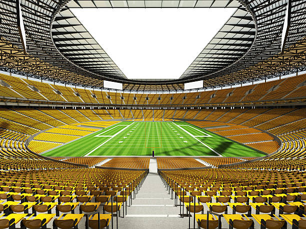 istock Round football stadium with yellow seats 636032116