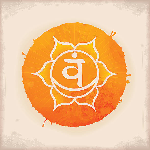 ilustrações de stock, clip art, desenhos animados e ícones de svadhishthana - vintage watercolour chakra symbol 2 - lotus flower single flower red