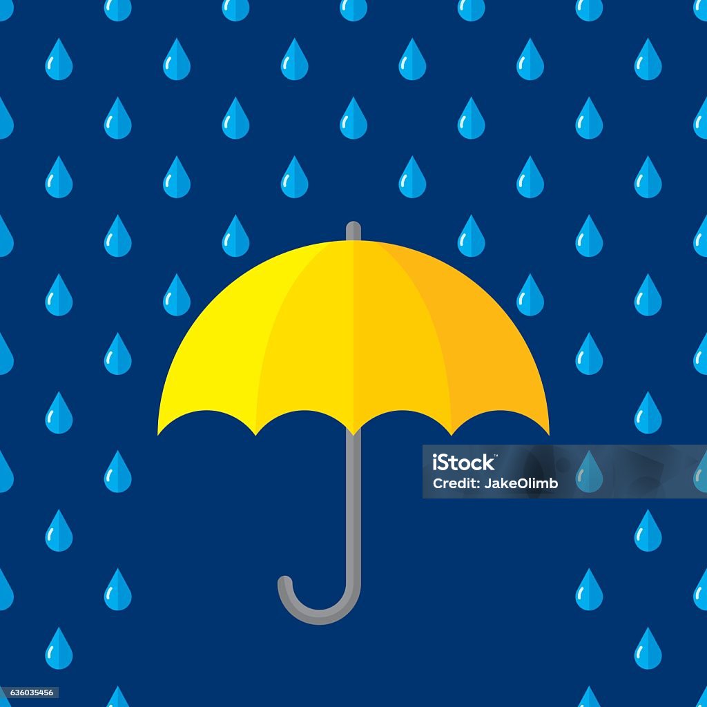 Umbrella Rain Vector illustration of a yellow umbrella against a dark blue background with raindrops. Umbrella stock vector