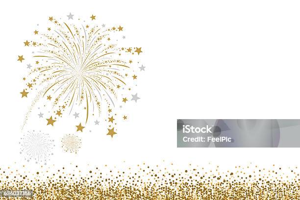 Vector Gold And Silver Firework Design On White Background Stock Illustration - Download Image Now
