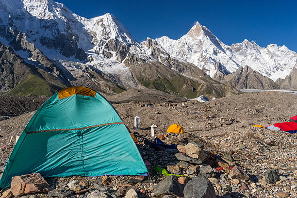 istock Camp site at Goro II with Masherbrum peak, K2 trek 636051702