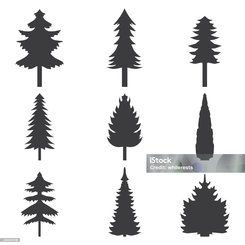 Set of abstract stylized balack trees silhouette. Vector illustration Set of abstract stylized balack trees silhouette. Vector illustration. Pine Tree stock vector