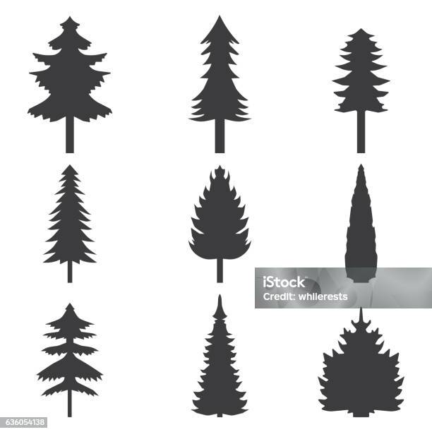 Set Of Abstract Stylized Balack Trees Silhouette Vector Illustration Stock Illustration - Download Image Now