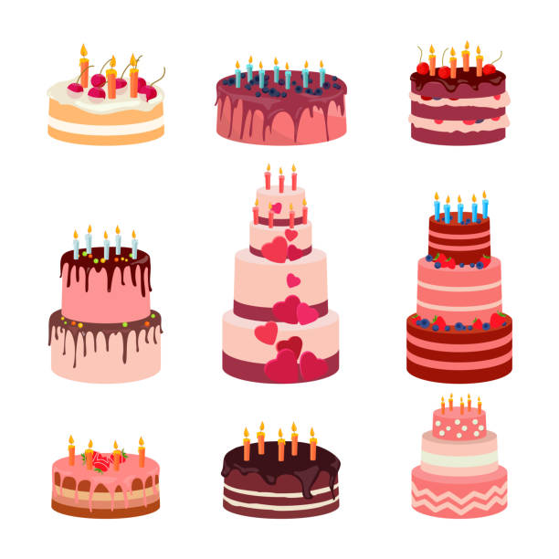 ilustrações, clipart, desenhos animados e ícones de ilustração de bolos doces e cozidos isolados. bolo de cobertura de morango - cake server