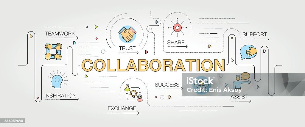 Collaboration banner and icons Cooperation stock vector