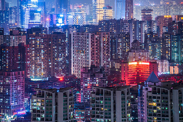 istock Night view of Shenzhen city skyline 636059870