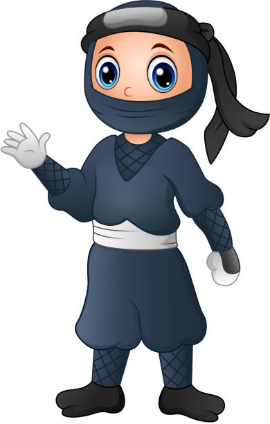 ilustrações, clipart, desenhos animados e ícones de desenho animado fofo ninja acenando com a mão - samurai katana chinese ethnicity men