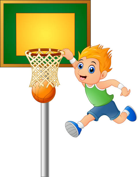 ilustrações de stock, clip art, desenhos animados e ícones de cartoon boy playing basketball - exercising sport cartoon male