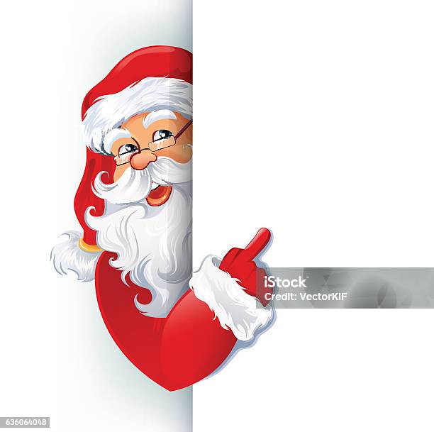 Happy Smiling Santa Claus Showing On Big Blank Sign Stock Illustration - Download Image Now