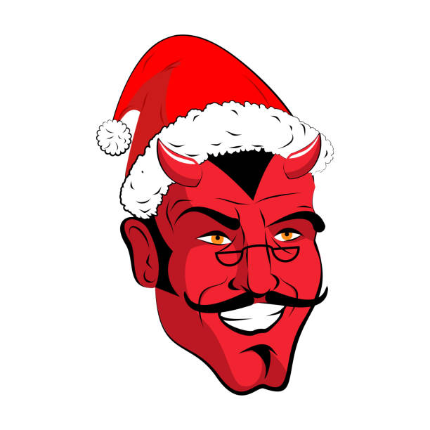 Satan Santa Krampus. Claus red demon with horns. Christmas monst vector art illustration