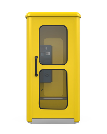 Yellow Telephone Booth isolated on white background. 3D render