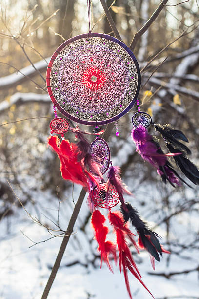 istock Dreamcatcher made of feathers, leather, beads, and ropes 636064970
