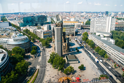 Berlin, Germany - August 20, 2007: The Protestant Kaiser Wilhelm Memorial Church in Berlin on the KurfÃ¼rstendamm in the Breitscheidplatz