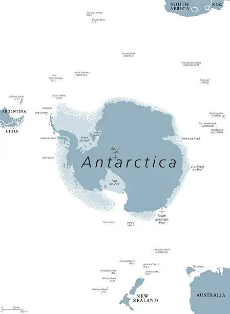 Vector illustration of Antarctic region political map