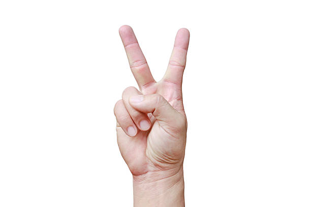 istock hand shows in signal of scissors on white background. 636072186
