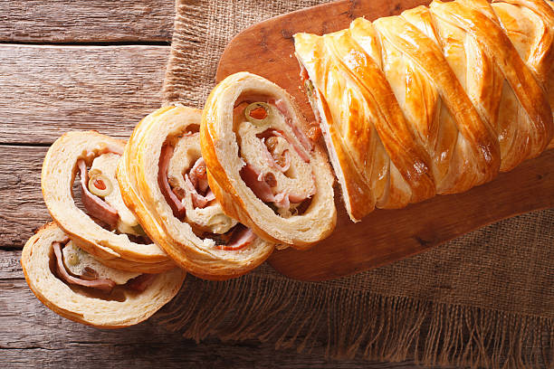 istock Venezuelan bread pan de jamon close-up on the table. horizontal 636073990