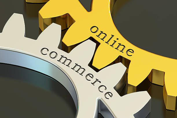 istock online commerce concept on the gearwheels, 3D rendering 636075764