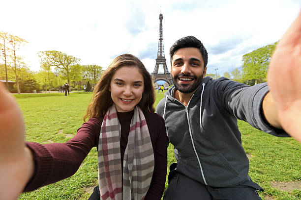 istock Happy smiling couple making selfie 636078334