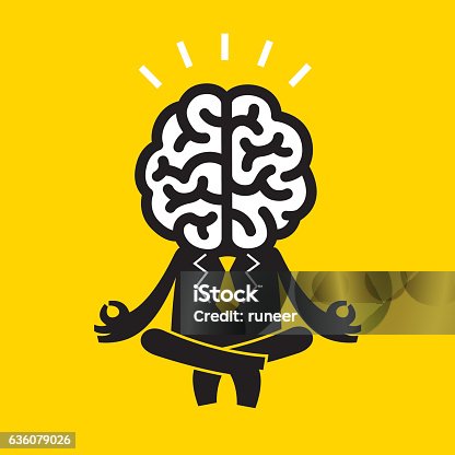 istock Meditating Businessman (Mr Brain) | Yellow Business Concept 636079026