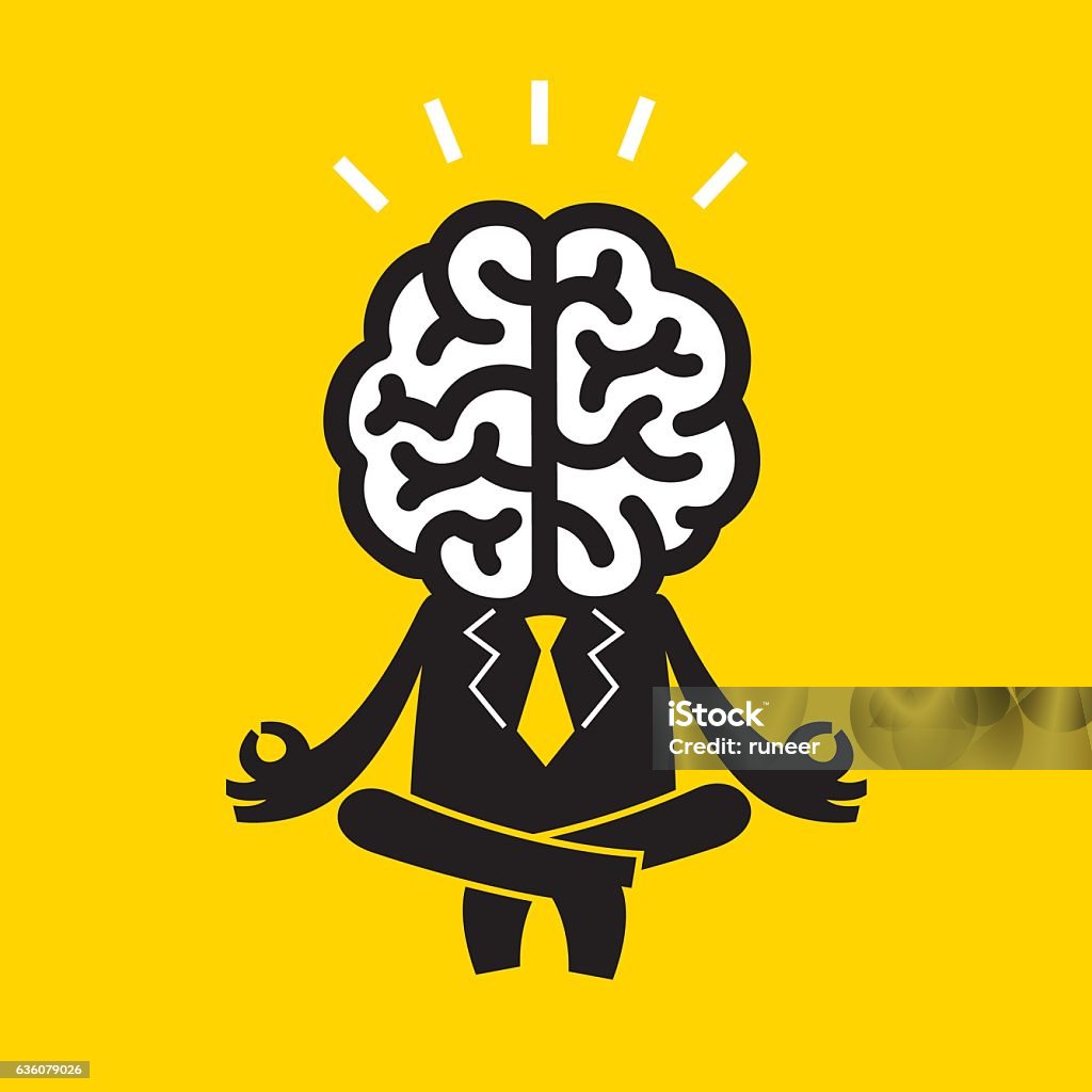 Meditating Businessman (Mr Brain) | Yellow Business Concept Concept illustration/cartoon of a brainy businessman in meditation. Intelligence stock vector
