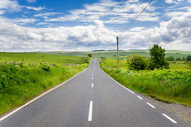 Deserted Straight Road in a Rural Landscape