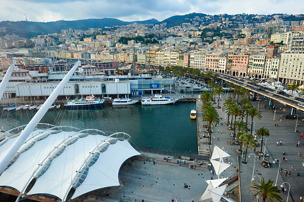 Genoa, Italy - May 19, 2017: The panoramic view of Genoa, Italy.