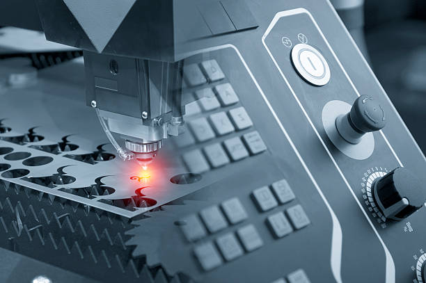 istock Abstract scene of the laser cutter machine 636081600