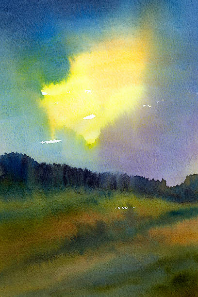 istock Watercolor painting field with trees 636081936