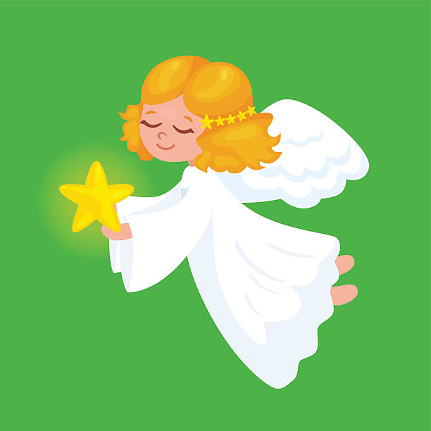 Merry Christmas Angels Greeting Card Vector Illustration Stock Illustration  - Download Image Now - iStock