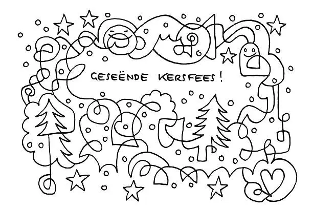 Vector illustration of Geseende Kersfees Happy Christmas Doodle Drawing