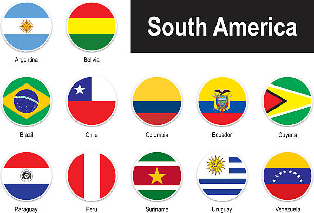 flags of South America round flags of South America with country names ecuador stock illustrations