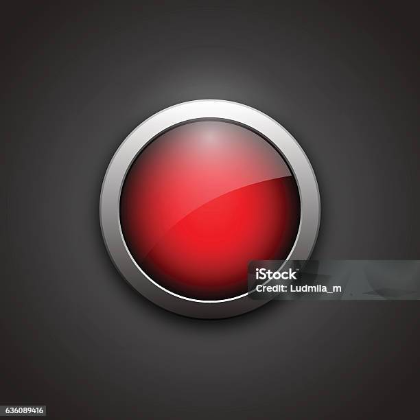 Red Shiny Button With Metallic Elements Stock Illustration - Download Image Now - Black Color, Computer Graphic, Red