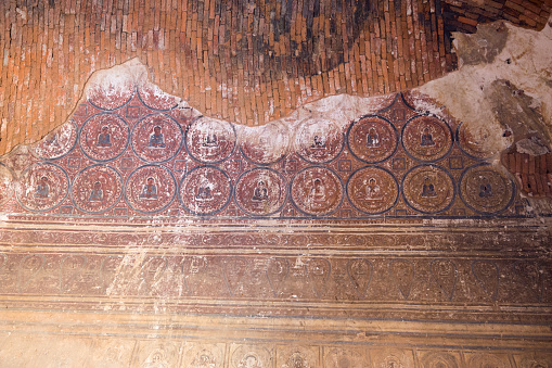 Fresco of a reclining BUDDHA from the Konbaung period insid ethe SULAMANI TEMPLE built in 1183 by Narapatisithu - BAGAN, MYANMAR