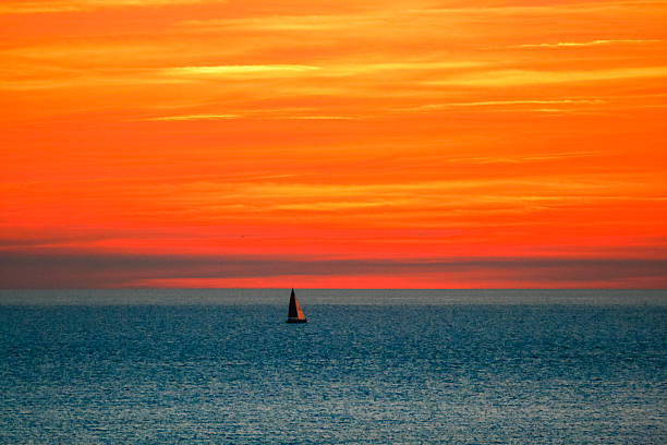 Red sunset in Tuscany, Italy stock photo