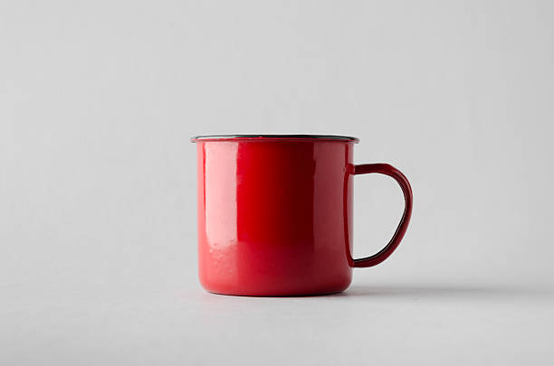 Red Enamel Mug Mock-Up Red Enamel Mug Mock-Up enamel wear stock pictures, royalty-free photos & images