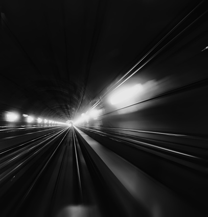 Blurred Motion Of Subway Train In Tunnel