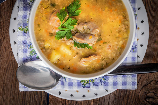 istock Soup with barley and chicken gizzards. 636094892