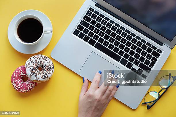 Sweeties And Coffee Makes Your Work Nicer Stock Photo - Download Image Now - Board Room, Business, Business Finance and Industry