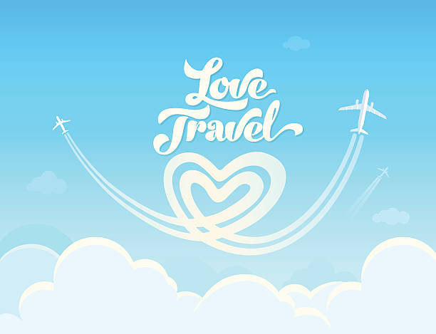 illustrazioni stock, clip art, cartoni animati e icone di tendenza di poster concettuale love travel. - love transportation cloud cloudscape