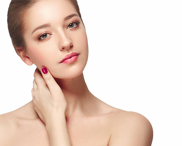 istock Beautiful woman face close up portrait young studio on white 636099230