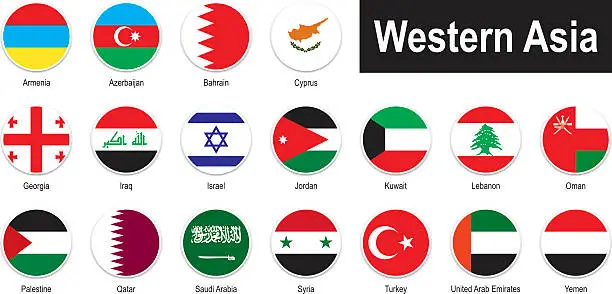 Vector illustration of flags of Western Asia