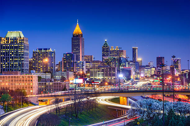 Atlanta Georgia Skyline Atlanta, Georgia, USA downtown skyline. atlanta skyline stock pictures, royalty-free photos & images
